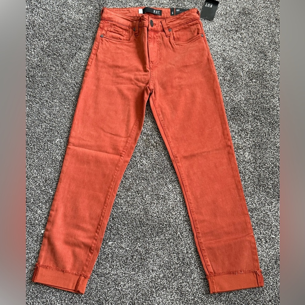 Kut From The Kloth Amy Crop Straight Leg Jeans Rust Size 0 NWT